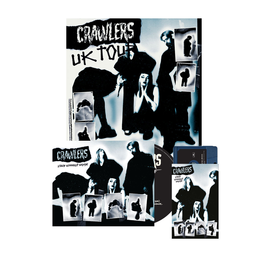 Crawlers 'Loud Without Noice' (UK Tour Limited Edition Bundle): Black Standard CD and Blue Cassette with black and white 'Crawlers' tour imagery sleeve + black and white A4 poster with Crawlers UK 2022 tour dates. 
